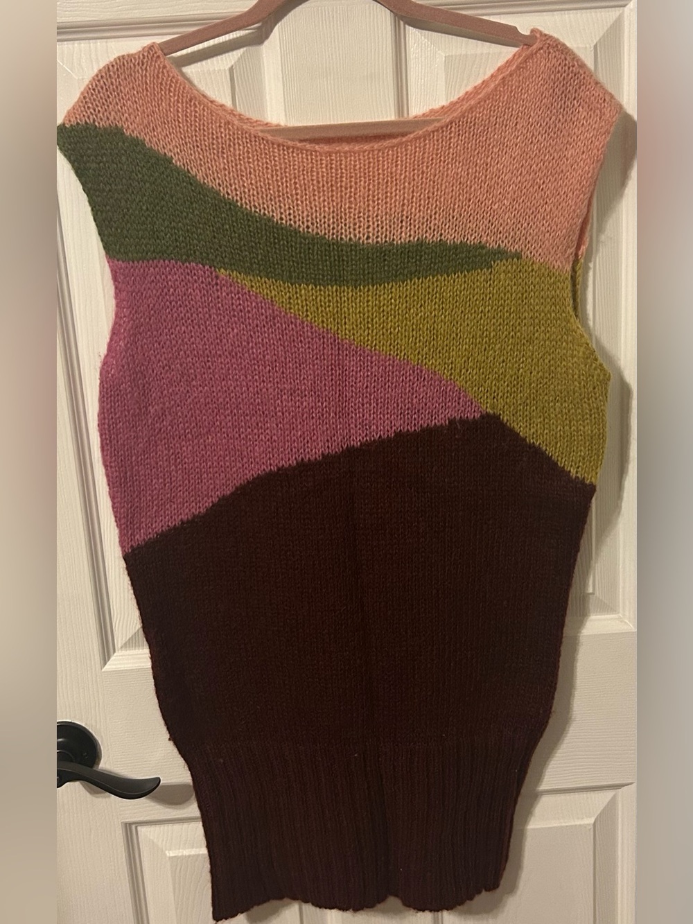 Free People Colorblock Knit Top in Pink, Olive, Magenta, Olive-Gold & Brown